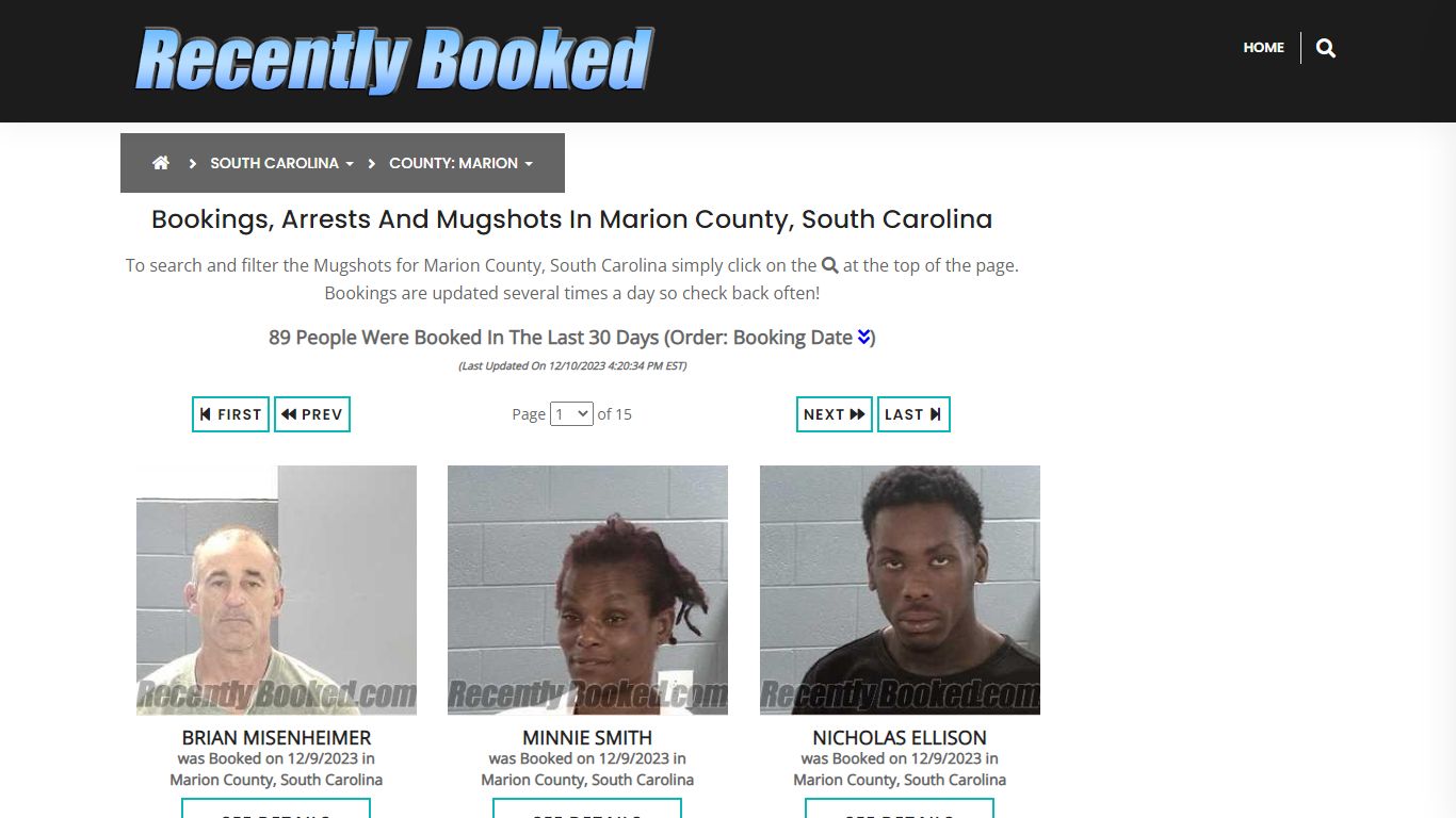 Recent bookings, Arrests, Mugshots in Marion County, South Carolina